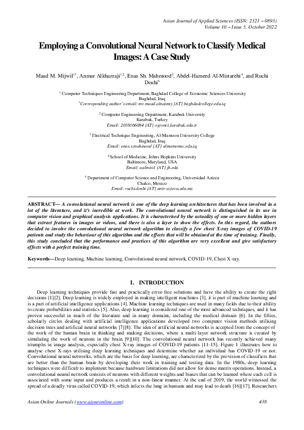 (PDF) Employing a Convolutional Neural Network to Classify Medical ...