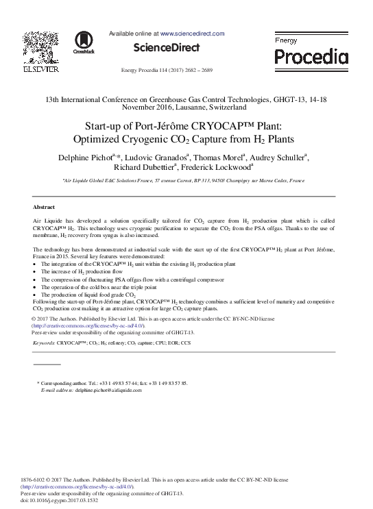 (PDF) Start-up of Port-Jérôme CRYOCAP™ Plant: Optimized Cryogenic CO2 ...