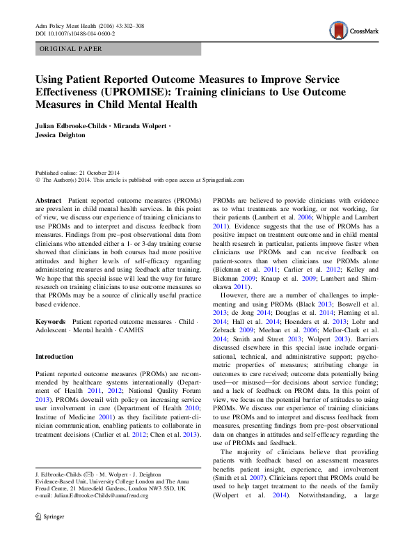 (PDF) Using Patient Reported Outcome Measures to Improve Service ...