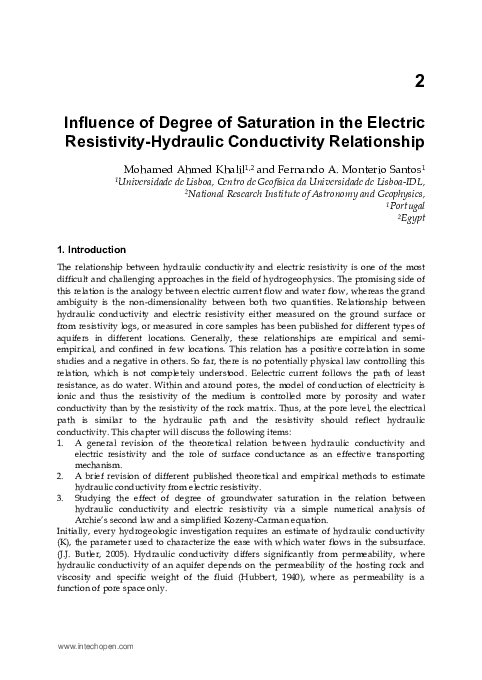 (PDF) Influence of Degree of Saturation in the Electric Resistivity ...
