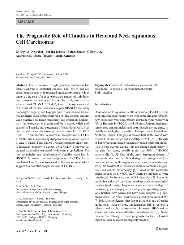 (PDF) The Prognostic Role of Claudins in Head and Neck Squamous Cell ...
