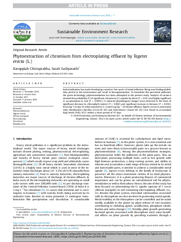 (PDF) Phytoextraction of chromium from electroplating effluent by ...