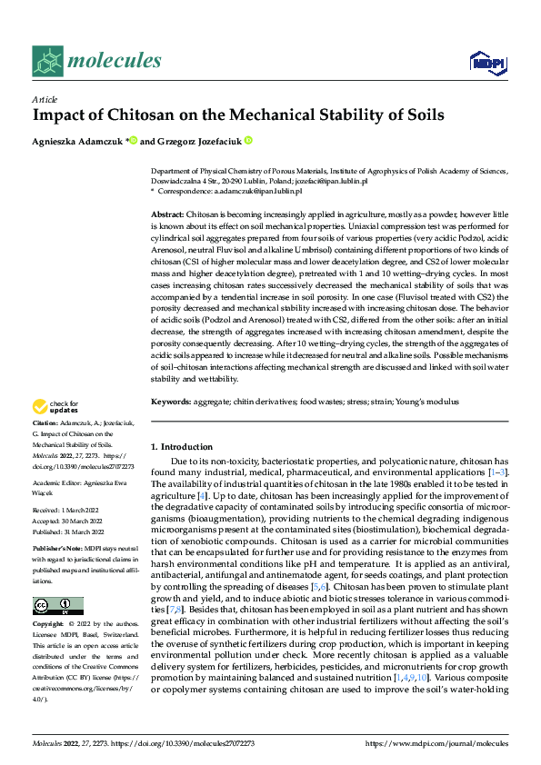 (PDF) Impact of Chitosan on the Mechanical Stability of Soils