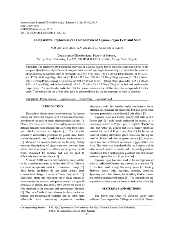 (PDF) Comparative Phytochemical Composition of Cajanus cajan Leaf and Seed