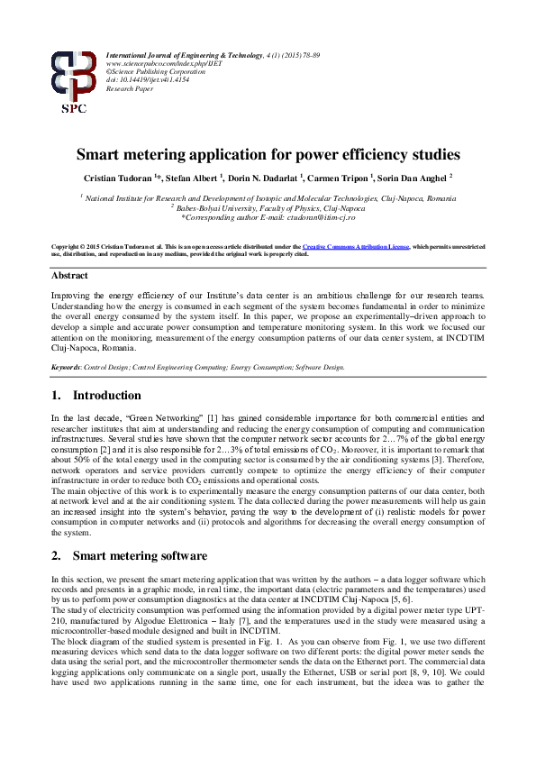 (PDF) Smart metering application for power efficiency studies