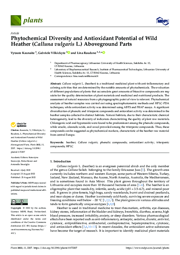 (PDF) Phytochemical Diversity and Antioxidant Potential of Wild Heather ...
