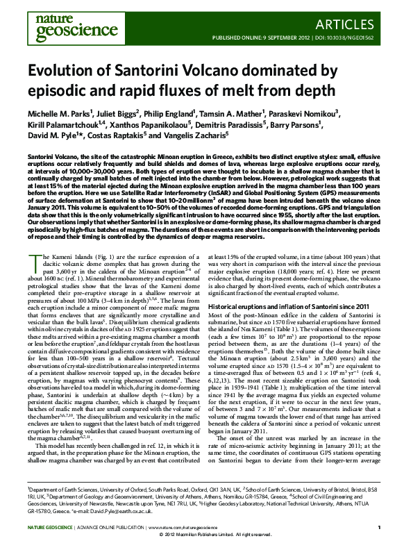 (PDF) Evolution of Santorini Volcano dominated by episodic and rapid ...