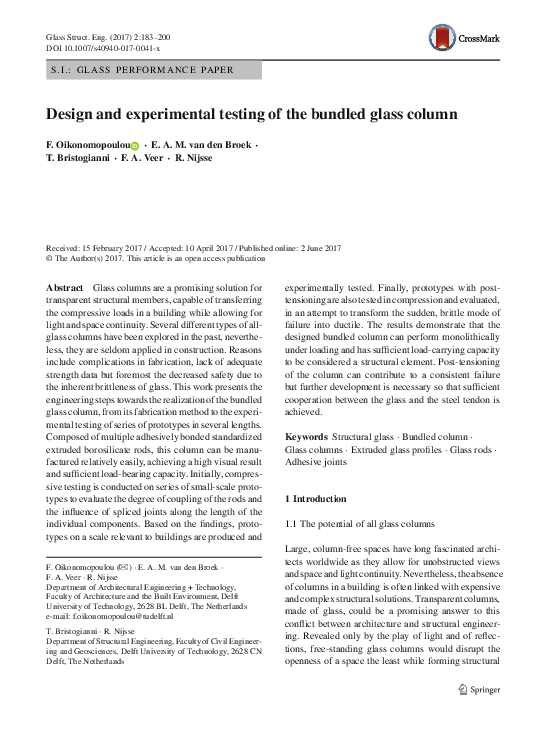 (PDF) Design and experimental testing of the bundled glass column