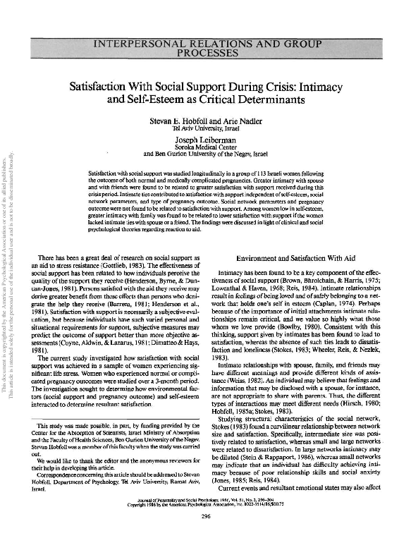 (PDF) Satisfaction with social support during crisis: Intimacy and self ...
