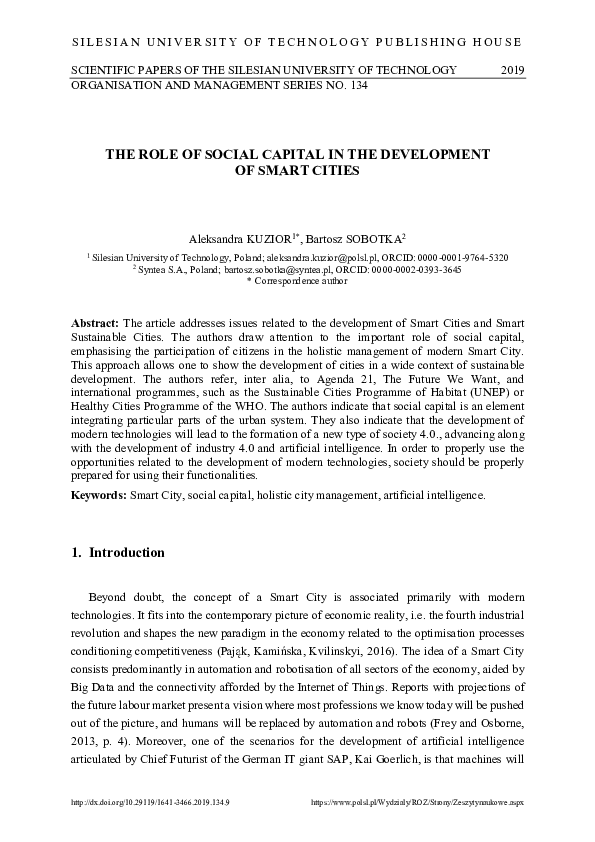 (PDF) The Role of Social Capital in the Development of Smart Cities