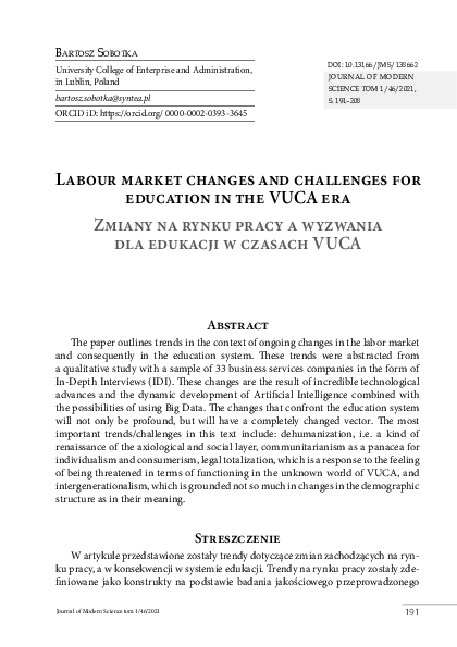 (PDF) Labour market changes and challenges for education in the VUCA ...