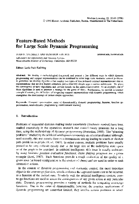 (PDF) Feature-based methods for large scale dynamic programming