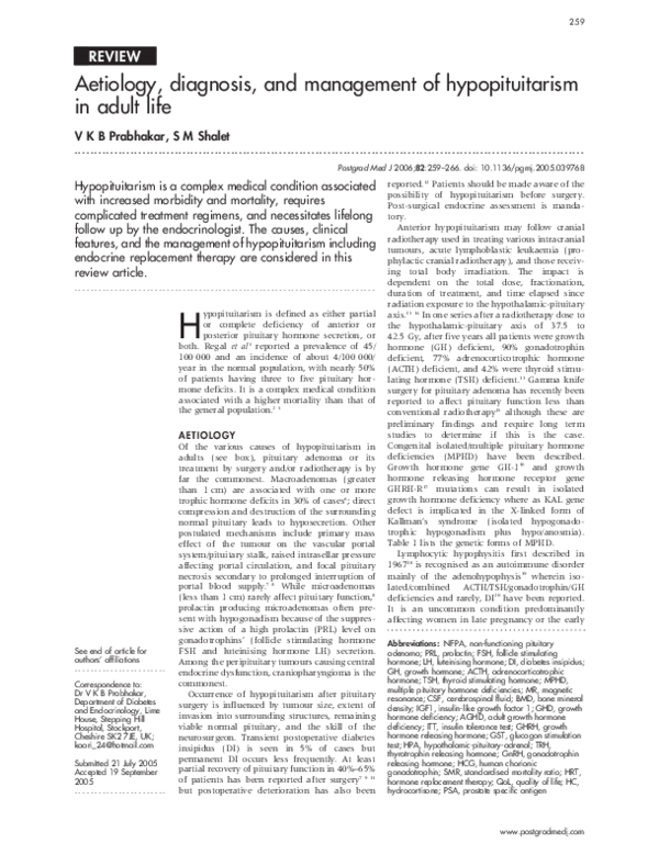 (PDF) Aetiology, diagnosis, and management of hypopituitarism in adult life