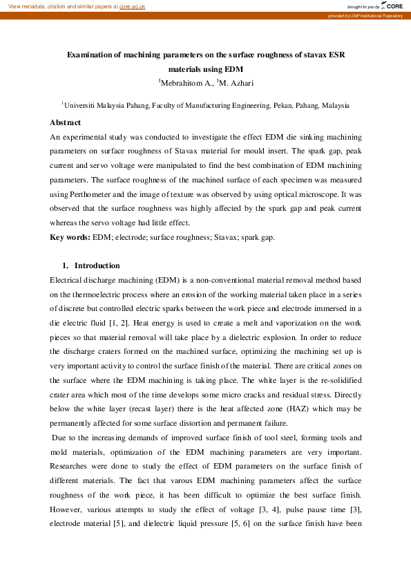(PDF) Examination of Machining Parameters on the Surface Roughness of ...