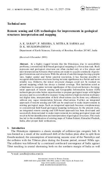 (PDF) Remote sensing and GIS technologies for improvements in ...
