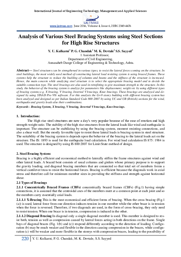 (PDF) Analysis of Various Steel Bracing Systems using Steel Sections ...
