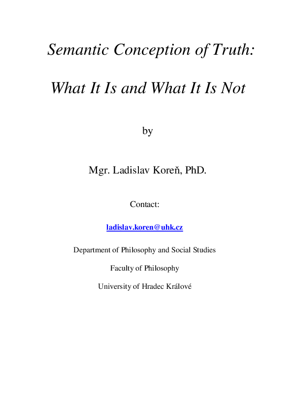 Pdf Semantic Conception Of Truth What It Is And What It Is Not