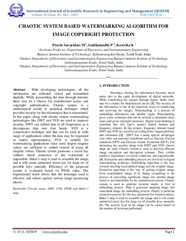 (PDF) Chaotic System Based Watermarking Algorithm for Image Copyright ...