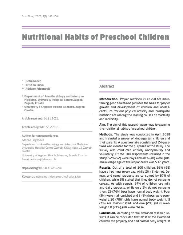 (PDF) Nutritional Habits of Preschool Children