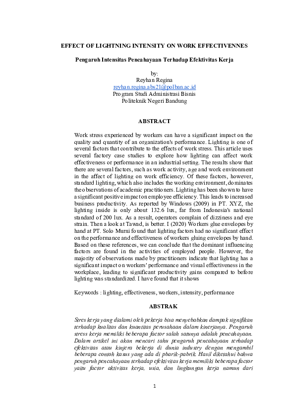 (PDF) EFFECT OF LIGHTNING INTENSITY ON WORK EFFECTIVENNES