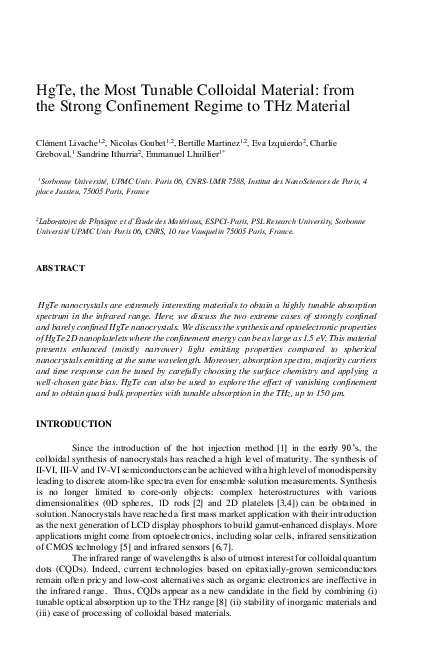 (PDF) HgTe, the Most Tunable Colloidal Material: from the Strong ...