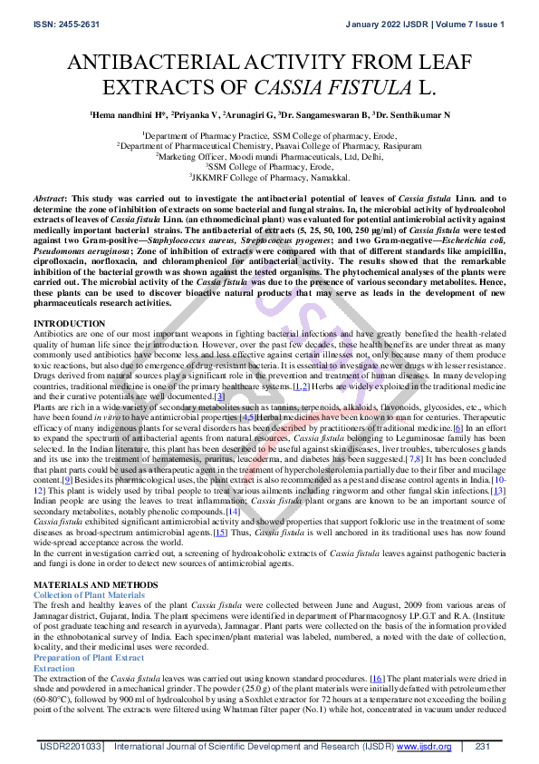 (PDF) Antibacterial Activity from Leaf Extracts of Cassia Fistula L