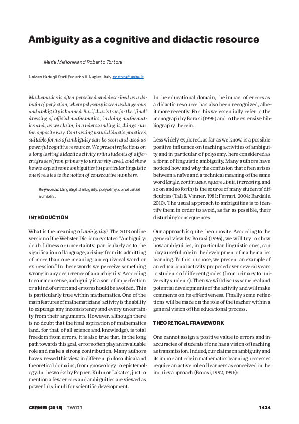 (PDF) Ambiguity as a cognitive and didactic resource