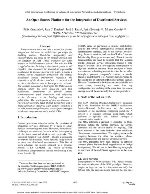 (PDF) An Open Source Platform for the Integration of Distributed Services