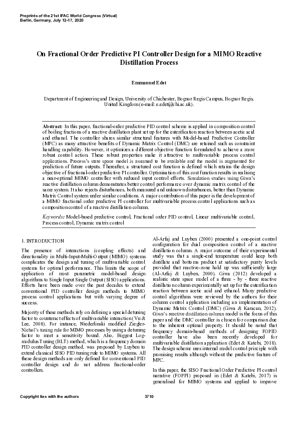 (PDF) On Fractional Order Predictive PI Controller Design for a MIMO ...