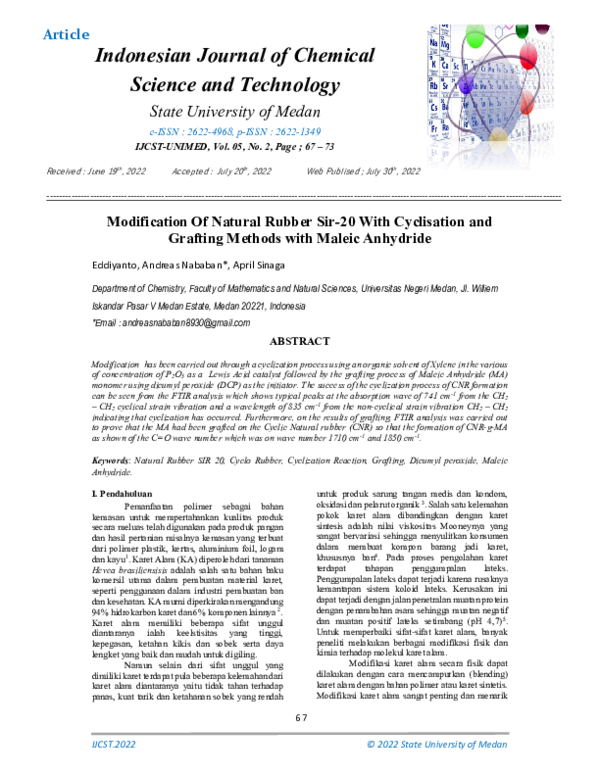 (PDF) Modification Of Natural Rubber Sir-20 With Cyclisation and ...