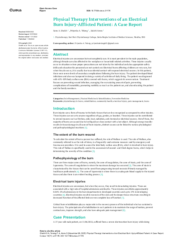 (PDF) Physical Therapy Interventions of an Electrical Burn Injury