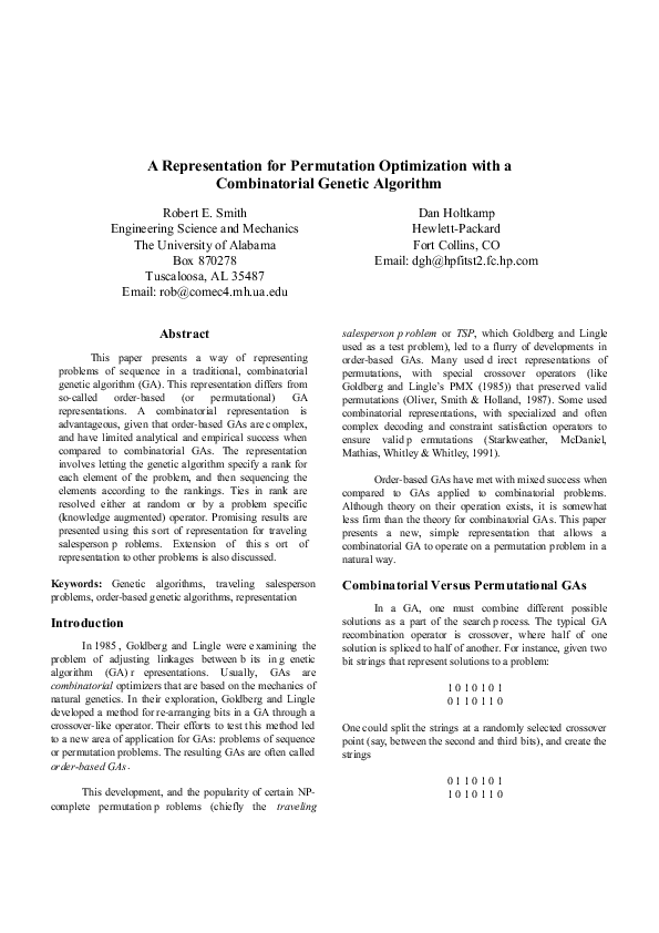 (PDF) A Chromosome Representation of Permutations for Genetic Algorithms