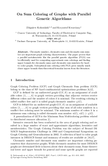 (PDF) On Sum Coloring of Graphs with Parallel Genetic Algorithms ...