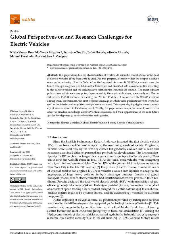 (PDF) Global Perspectives on and Research Challenges for Electric Vehicles