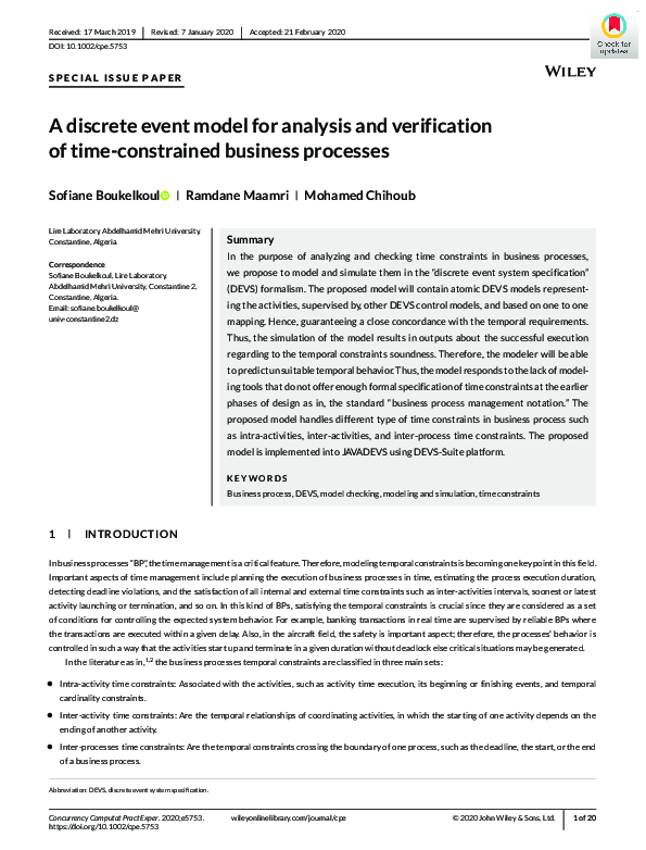 (PDF) A discrete event model for analysis and verification of time ...