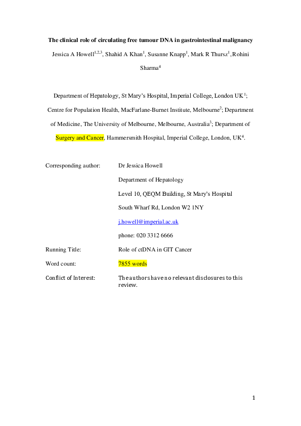 (PDF) The clinical role of circulating free tumor DNA in ...