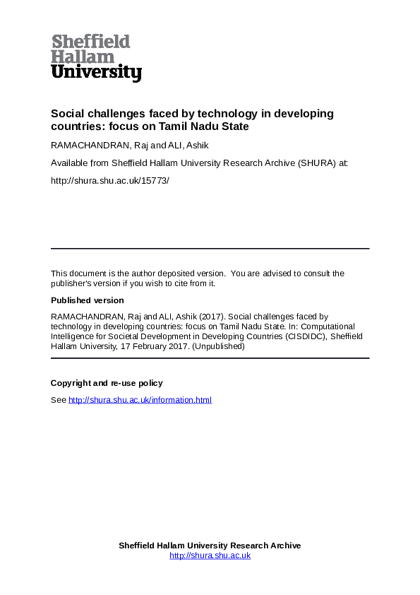 (PDF) Social challenges faced by technology in developing countries ...