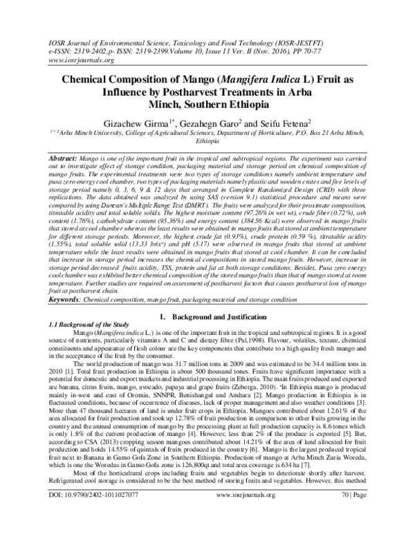 (PDF) Chemical Composition of Mango ( Mangifera Indica L ) Fruit as
