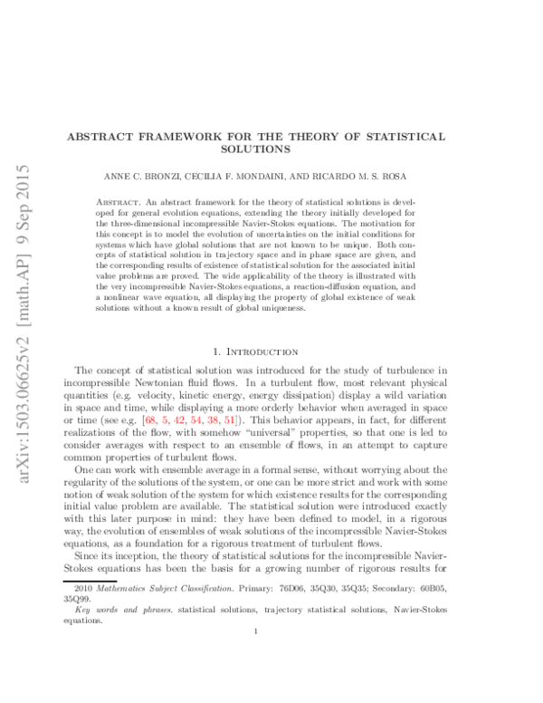 (PDF) Abstract framework for the theory of statistical solutions