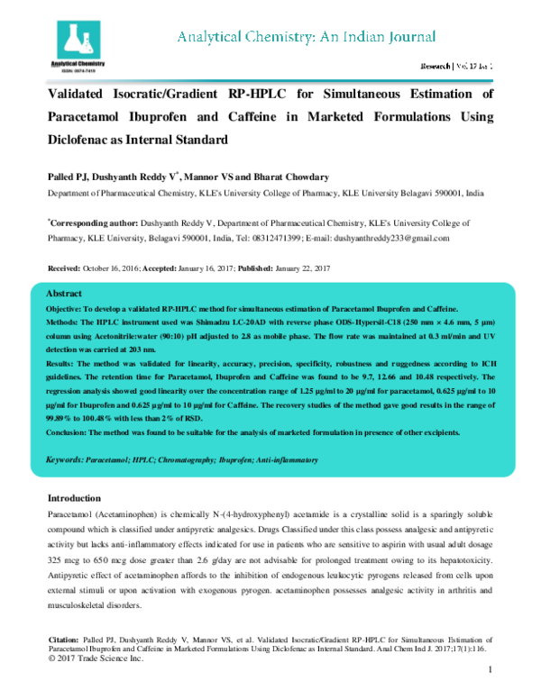 (PDF) Paracetamol Ibuprofen and Caffeine in Marketed Formulations Using