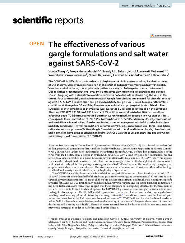 (PDF) The effectiveness of various gargle formulations and salt water