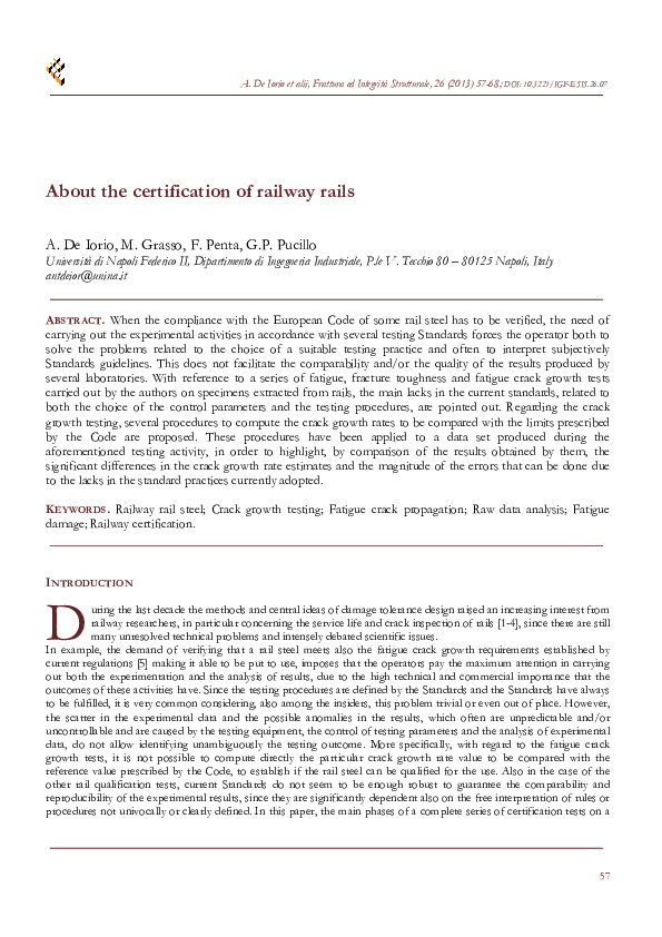 (PDF) About the certification of railway rails