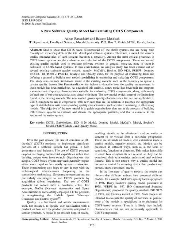 (PDF) A New Software Quality Model for Evaluating COTS Components