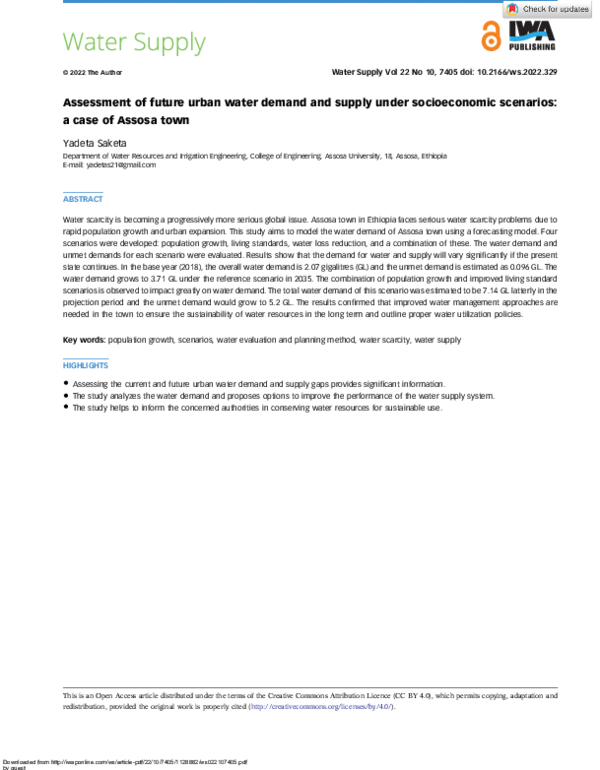 (PDF) Assessment of future urban water demand and supply under ...