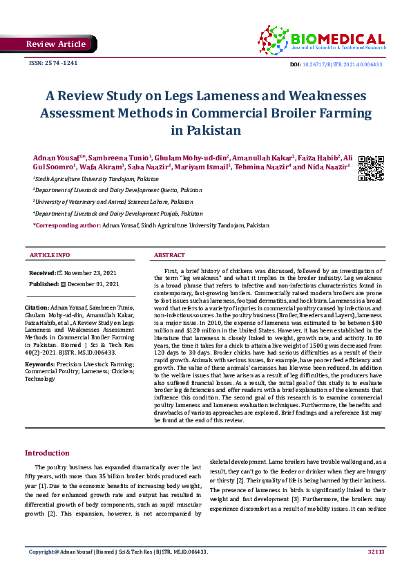 (PDF) A Review Study on Legs Lameness and Weaknesses Assessment Methods