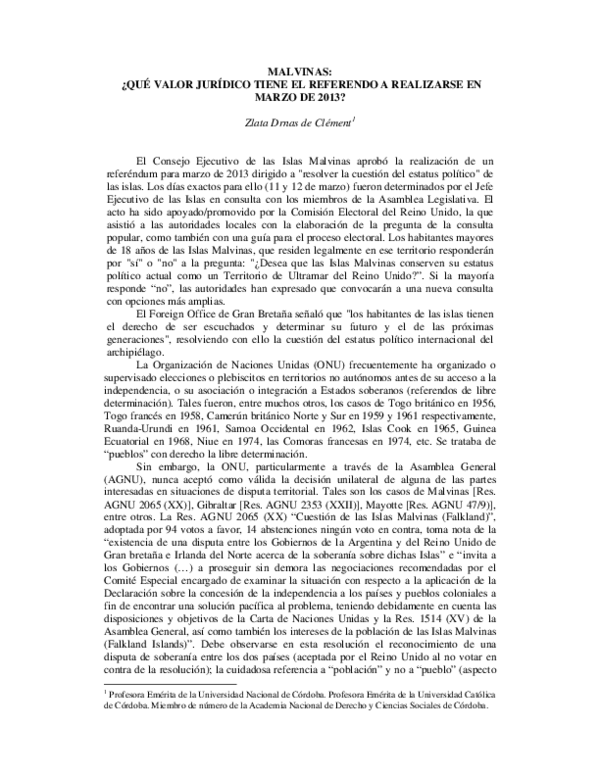 (PDF) Malvinas: ¿Qué Valor Jurídico Tiene El Referendo a Realizarse en ...