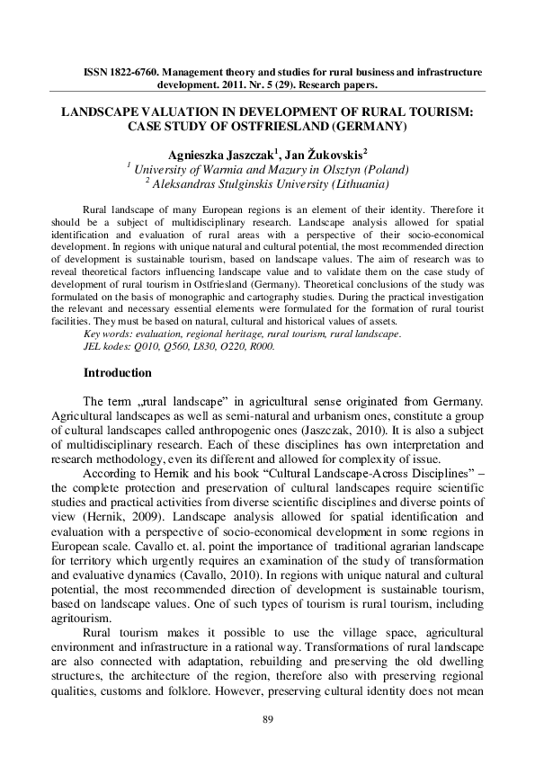 (PDF) Landscape valuation in development of rural tourism: case study ...