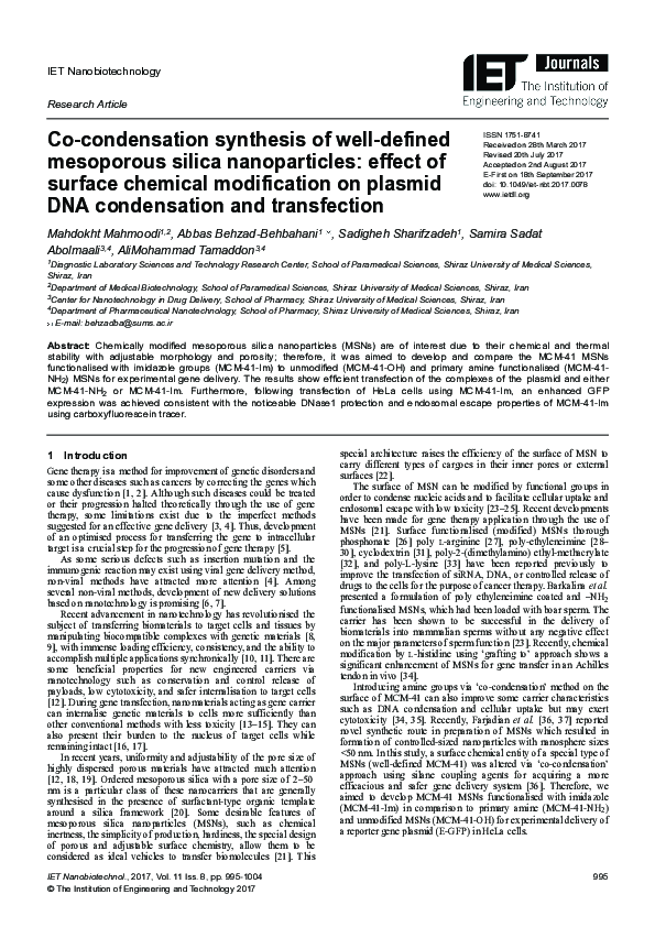 (PDF) Co‐condensation synthesis of well‐defined mesoporous silica ...