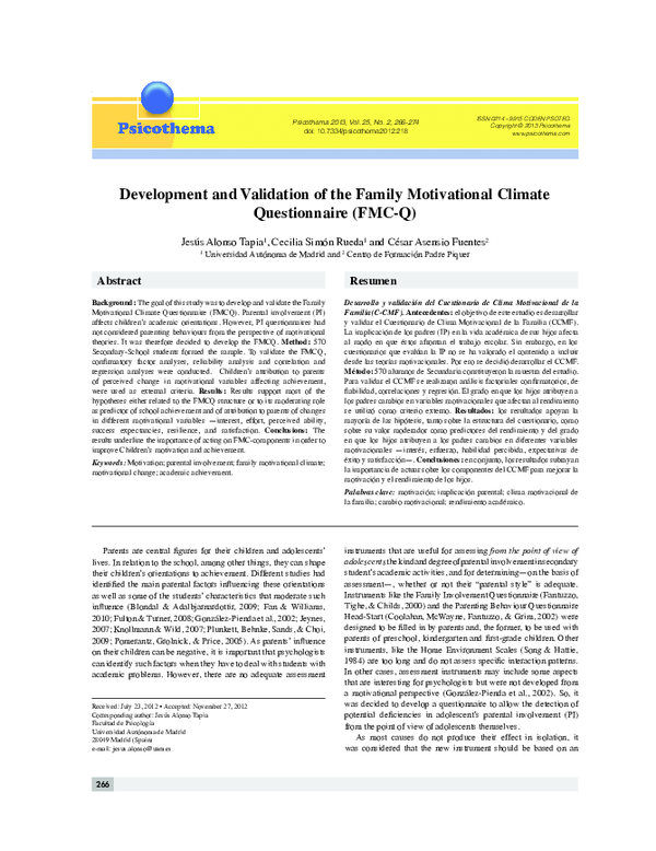 (PDF) Development and validation of the Family Motivational Climate ...
