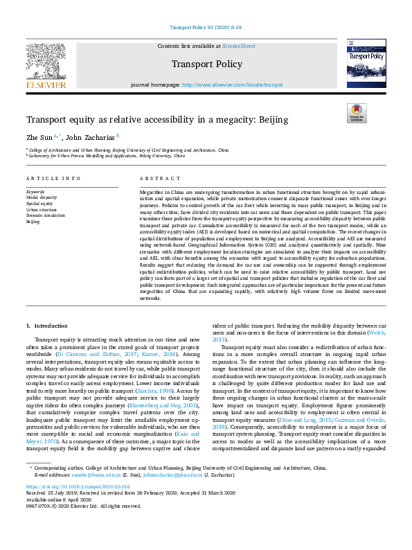 (PDF) Transport equity as relative accessibility in a megacity: Beijing